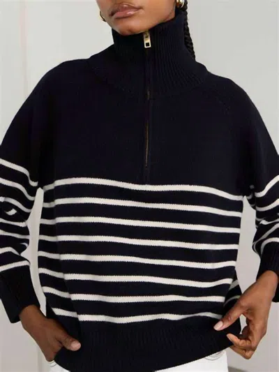 NILI LOTAN GANZE SWEATER IN NAVY/IVORY