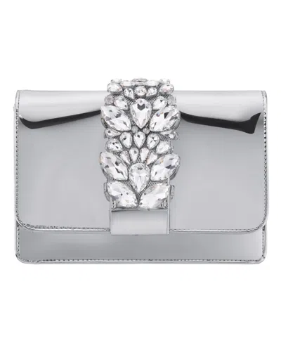 NINA CRYSTAL EMBELLISHED PATENT FLAP CLUTCH