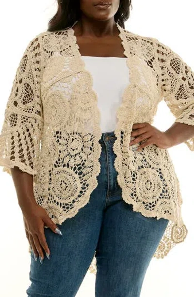 NINA LEONARD NINA LEONARD CROCHET HIGH-LOW CARDIGAN