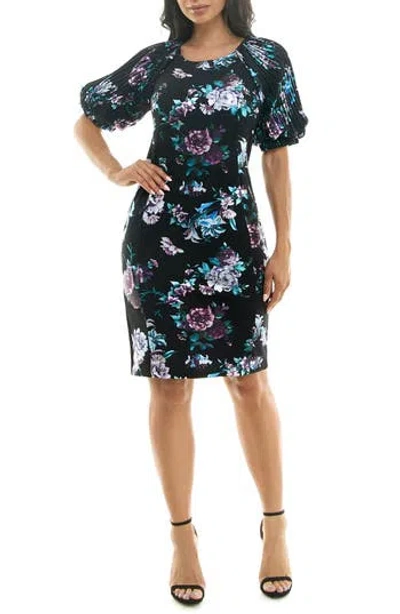 NINA LEONARD NINA LEONARD FLORAL PUFF SLEEVE DRESS