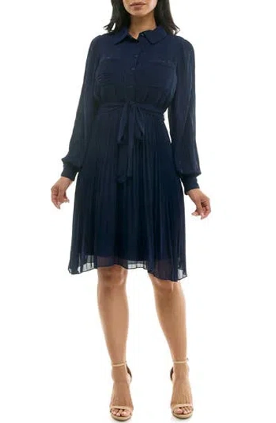 NINA LEONARD NINA LEONARD LONG SLEEVE PLEATED SHIRTDRESS
