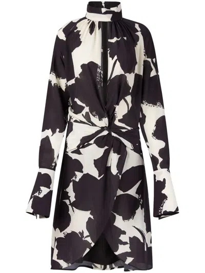 NINA RICCI ABSTRACT-PRINT HIGH-NECK DRESS