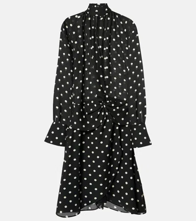 NINA RICCI POLKA-DOT GATHERED MIDI DRESS