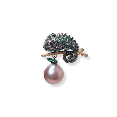 NINEMOO WOMEN'S BLACK CHAMELEON WHISPER PEARL BROOCH