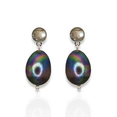 NINEMOO WOMEN'S BLACK / SILVER BLACK BAROQUE PEARL STERLING SILVER EARRINGS