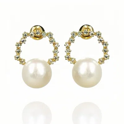 NINEMOO WOMEN'S GOLD / WHITE GLISTENING WREATH PEARL EARRINGS-GLOD