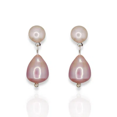 NINEMOO WOMEN'S PINK PEARL STERLING SILVER EARRINGS
