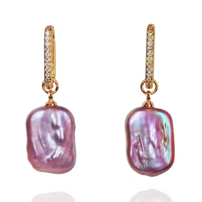 NINEMOO WOMEN'S RECTANGULAR PINK BAROQUE PEARL EARRINGS