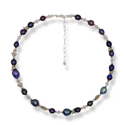 NINEMOO WOMEN'S SILVER / BLACK NATURAL BLACK PEARL CROSS NECKLACE