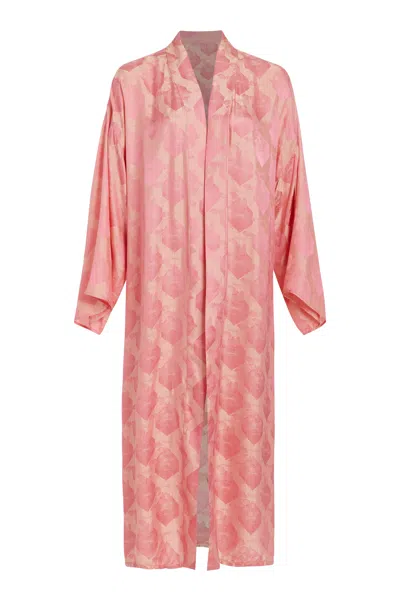 NIRAN WOMEN'S BELLE PINK FANS  KIMONO ROBE