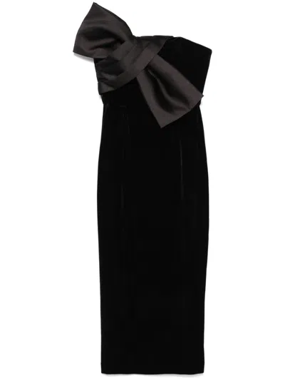 NISSA BOW-DETAILING VELVET MIDI DRESS