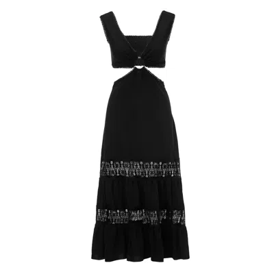 NISSA WOMEN'S BLACK LACE DETAIL VISCOSE DRESS