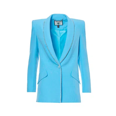 NISSA WOMEN'S EMBELLISHED TRIM-DETAIL BLAZER BLUE