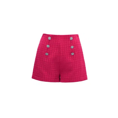 NISSA WOMEN'S PINK HIGH WAISTED BOUCLÉ SHORTS FUCHSIA