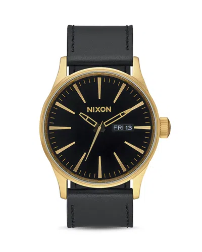 NIXON SENTRY LEATHER STRAP WATCH, 42MM