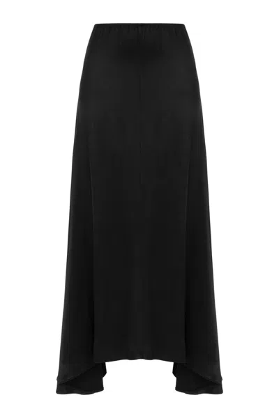NOCTURNE WOMEN'S ASYMMETRICAL LONG SKIRT - BLACK