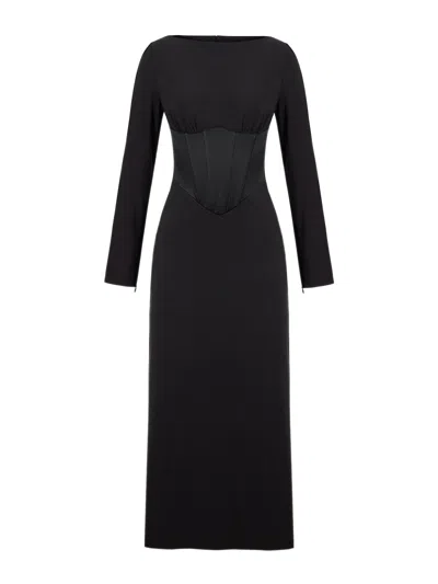 NOCTURNE WOMEN'S BLACK SATIN CORSET DRESS