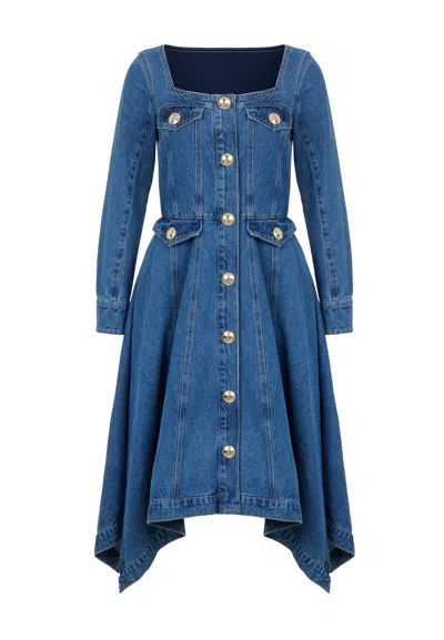 NOCTURNE WOMEN'S BLUE ASYMMETRICAL DENIM DRESS