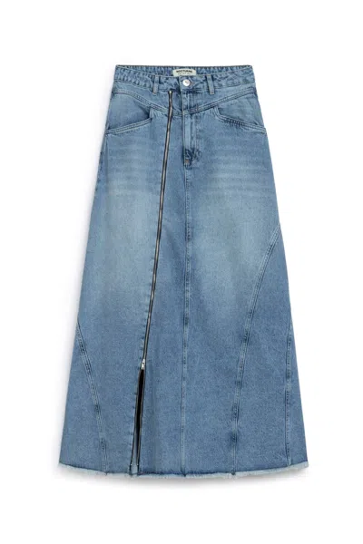 NOCTURNE WOMEN'S BLUE SLIT DETAILED MAXI DENIM SKIRT