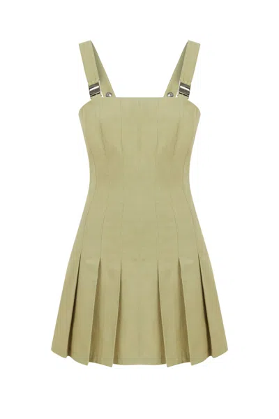 NOCTURNE WOMEN'S GREEN PLEATED MINI DRESS - OLIVE