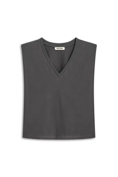 NOCTURNE WOMEN'S GREY V-NECK PADDED T-SHIRT