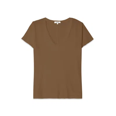 NOEND DENIM WOMEN'S BROWN SUPIMA COTTON DEEP V NECK TEE IN CARMEL
