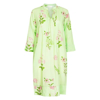 NOLOGO-CHIC WOMEN'S GREEN BOTANICAL TASSEL KURTA COTTON - LIME