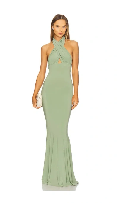 NORMA KAMALI CROSS HALTER FISHTAIL GOWN