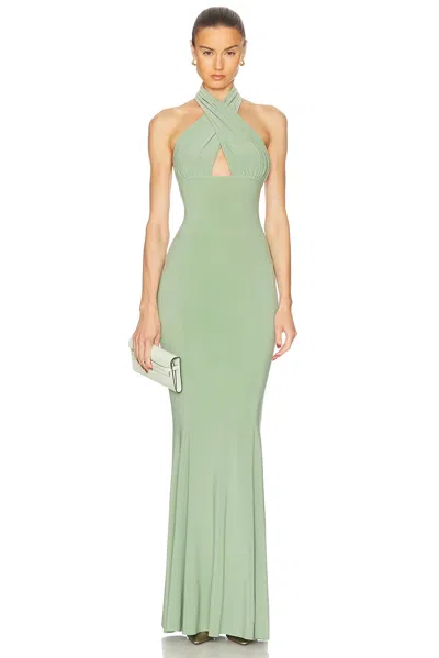 NORMA KAMALI CROSS HALTER FISHTAIL GOWN