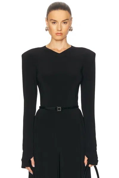 NORMA KAMALI LONG SLEEVE SHOULDER PAD V NECK TOP