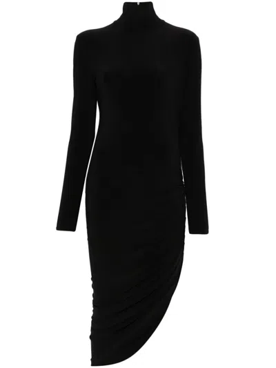 NORMA KAMALI LS TURTLENECK SIDE DRAPE DRESS