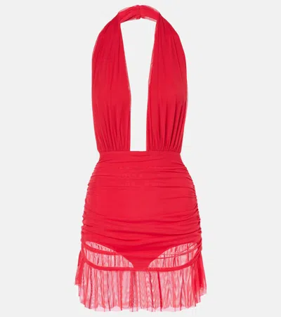 NORMA KAMALI RUCHED HALTERNECK MINIDRESS