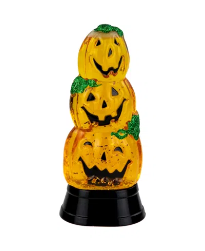 NORTHLIGHT 14.75" LED LIGHTED STACKED JACK O' LANTERNS HALLOWEEN SNOW GLOBE