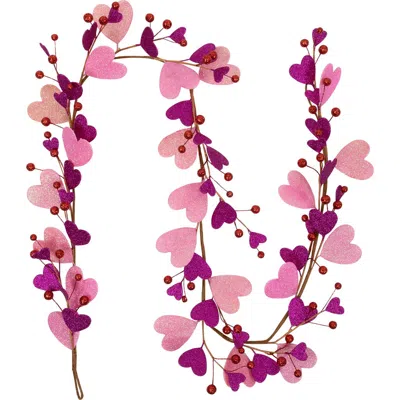NORTHLIGHT NORTHLIGHT 6' GLITTERED HEARTS AND BERRIES VALENTINE'S DAY GARLAND
