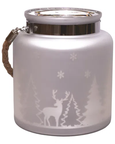 NORTHLIGHT NORTHLIGHT 8IN MATTE SILVER WINTER SCENE DECORATIVE CHRISTMAS PILLAR CANDLE HOLDER LANTERN WITH HAND