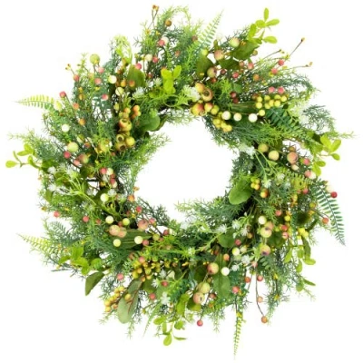NORTHLIGHT NORTHLIGHT BERRY AND CRABAPPLE FERN FOLIAGE SPRING WREATH