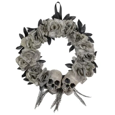 NORTHLIGHT NORTHLIGHT DOUBLE SKULL AND ROSES ARTIFICIAL HALLOWEEN WREATH- 16"
