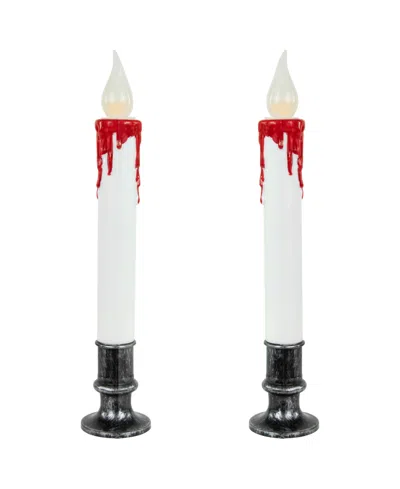 NORTHLIGHT LED DRIPPING BLOOD HALLOWEEN TAPER CANDLES WITH TIMER, SET OF 2