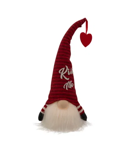 NORTHLIGHT LIGHTED STRIPED 'KISS ME' HAT VALENTINE'S DAY GNOME, 14"