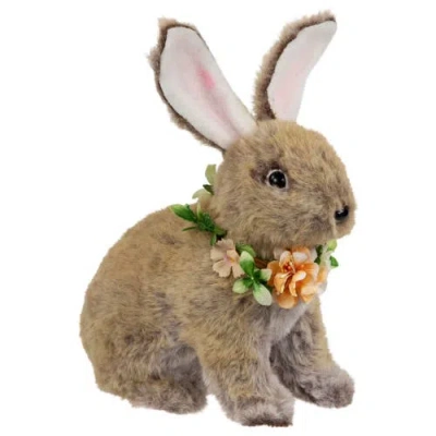 NORTHLIGHT NORTHLIGHT PLUSH RABBIT WITH FLOWER WREATH EASTER FIGURINE
