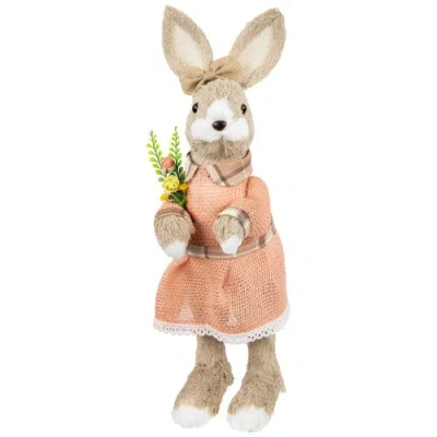 NORTHLIGHT NORTHLIGHT RUSTIC GIRL RABBIT EASTER FIGURE WITH FLOWERS