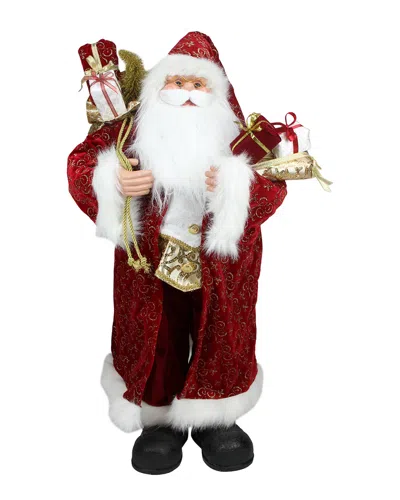 NORTHLIGHT NORTHLIGHT STANDING SANTA CLAUS IN LONG RED & GOLD ROBE WITH GIFTS CHRISTMAS FIGURE