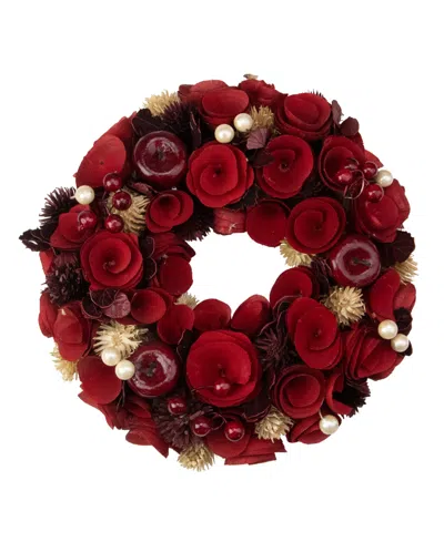 NORTHLIGHT UNLIT WOODEN ROSES ARTIFICIAL VALENTINE'S DAY WREATH, 12"