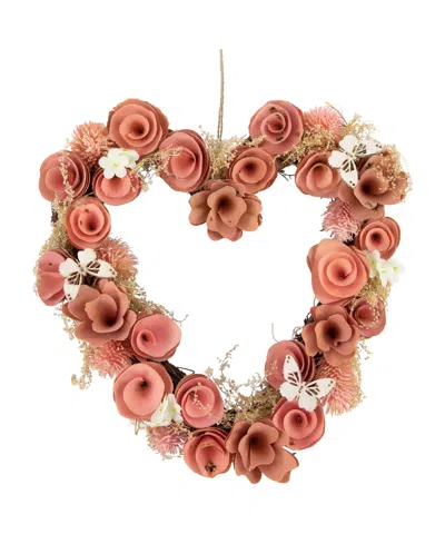 NORTHLIGHT WOODEN HEART SPRING WREATH WITH BUTTERFLIES, 10"