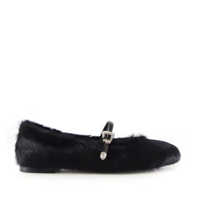 NOTABENE WOMEN'S CARLOTTA BALLERINA, BLACK COW FUR