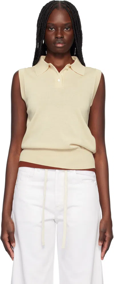 NOTHING WRITTEN BEIGE KNIT SLEEVELESS POLO