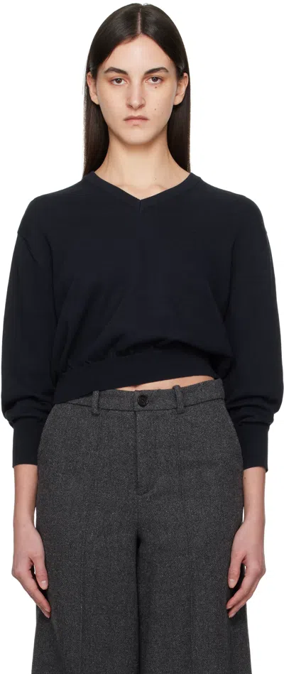 NOTHING WRITTEN NAVY PIPLEY V-NECK SWEATER
