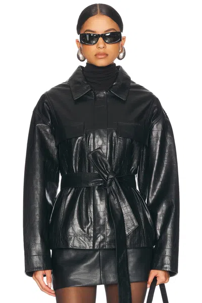NOUR HAMMOUR TILDA WAIST-TIED LEATHER JACKET
