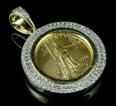 NSG 1.5CT D/VVS MOISSANITE ROUND STATUE OF LIBERTY COIN MEDALLION PENDANT 925 SILVER