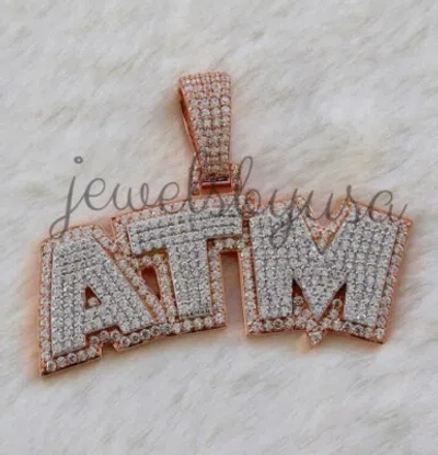 NSG 3.20 CT MEN'S GENUINE MOISSANITE CUSTOMIZE LETTER ATM 2 TONE PENDANT 925 SILVER